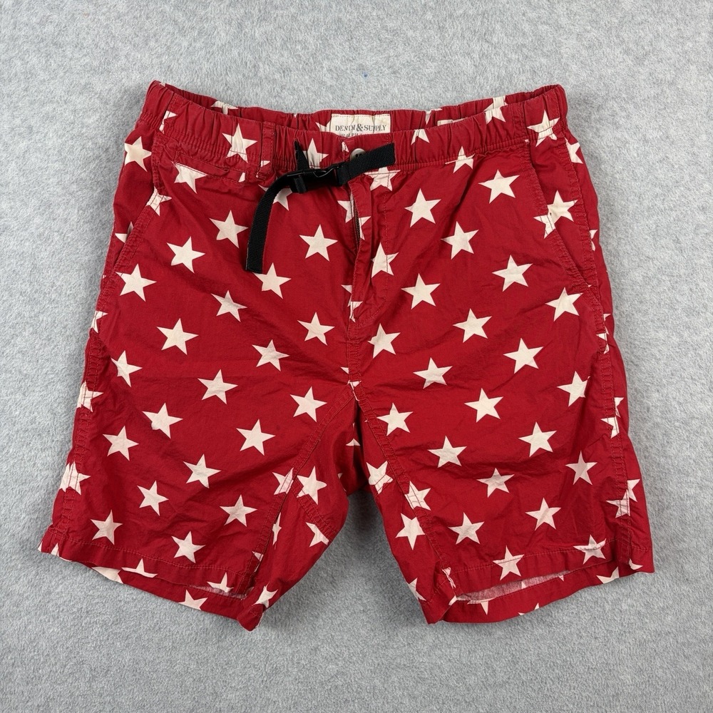 Denim & Supply Ralph Lauren Shorts Mens Medium Red Star Print Belted Cotton